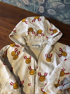 Mini Rodini White Hoodie with Gold and Red Medal Print (excellent condition)